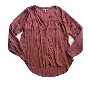 Amuse Society XS Terracotta Blouse Crochet Ladder Stitch Boho